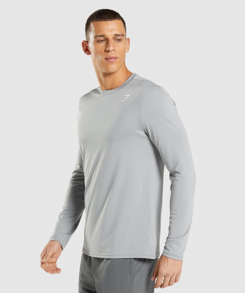 Men's Gymshark Arrival Long Sleeve T-Shirts Grey | CA 13D576